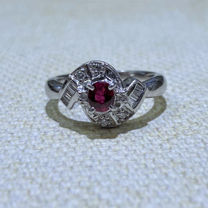 Estate - Platinum Ruby and Diamond Ring