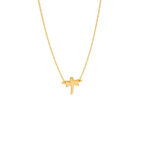 14 karat yellow gold dainty dragonfly mini necklace that can be worn at 16" or 18"