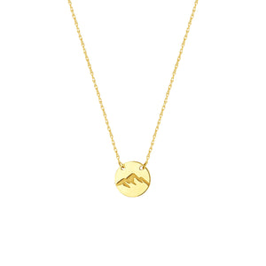 14 karat yellow gold mini "mountain" disc necklace which can be worn at 16" or 18"