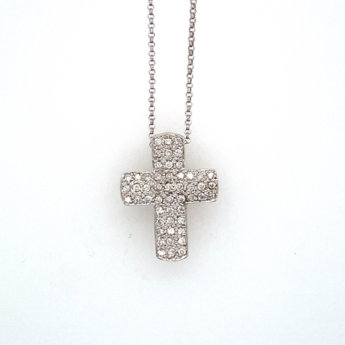 This Gorgeous Estate Cross Necklace Features 51 Diamonds set throughout the Cross, and Hung from a 18KW 16