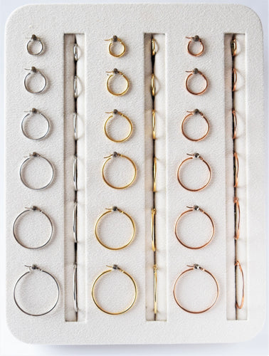14 karat classic hoop earrings in yellow, white, or rose gold, and in different mm sizes 