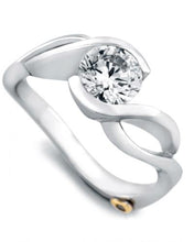 Load image into Gallery viewer, 14 Karat White Gold &quot;Fire&quot; engagement ring designed by Mark Schneider, contains one .005 carat diamond. The Center half carat center stone is sold separately and not included in the price. The finger size is 6.5
