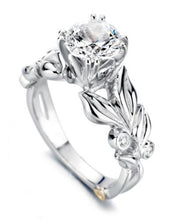 Load image into Gallery viewer, 14 Karat White Gold Flora engagement ring designed by Mark Schneider, contains 5 bezel set diamonds.  the center stone is not included and is sold separately. Finger size is 6.5
