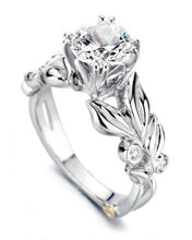 Load image into Gallery viewer, 14 Karat White Gold Flora engagement ring designed by Mark Schneider, contains 5 bezel set diamonds.  the center stone is not included and is sold separately. Finger size is 6.5