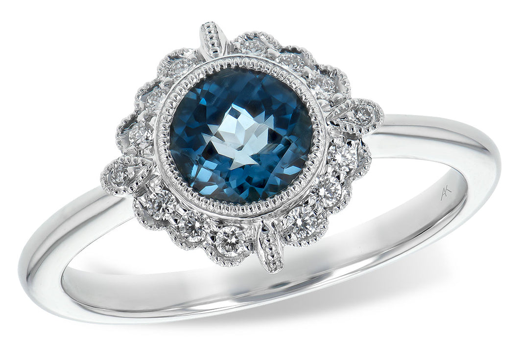 14KW Blue Topaz and Diamond Ring