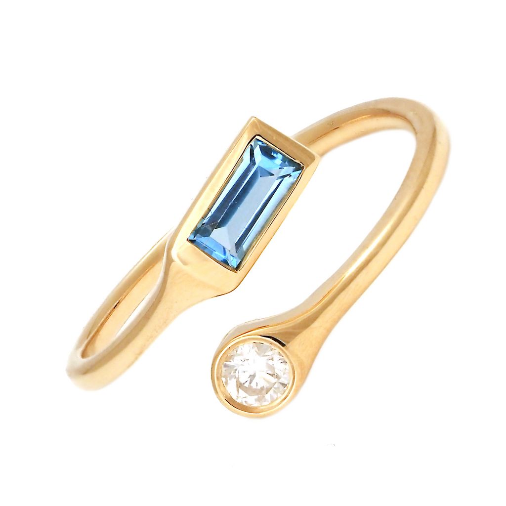 14KY Blue Topaz and Diamond Ring