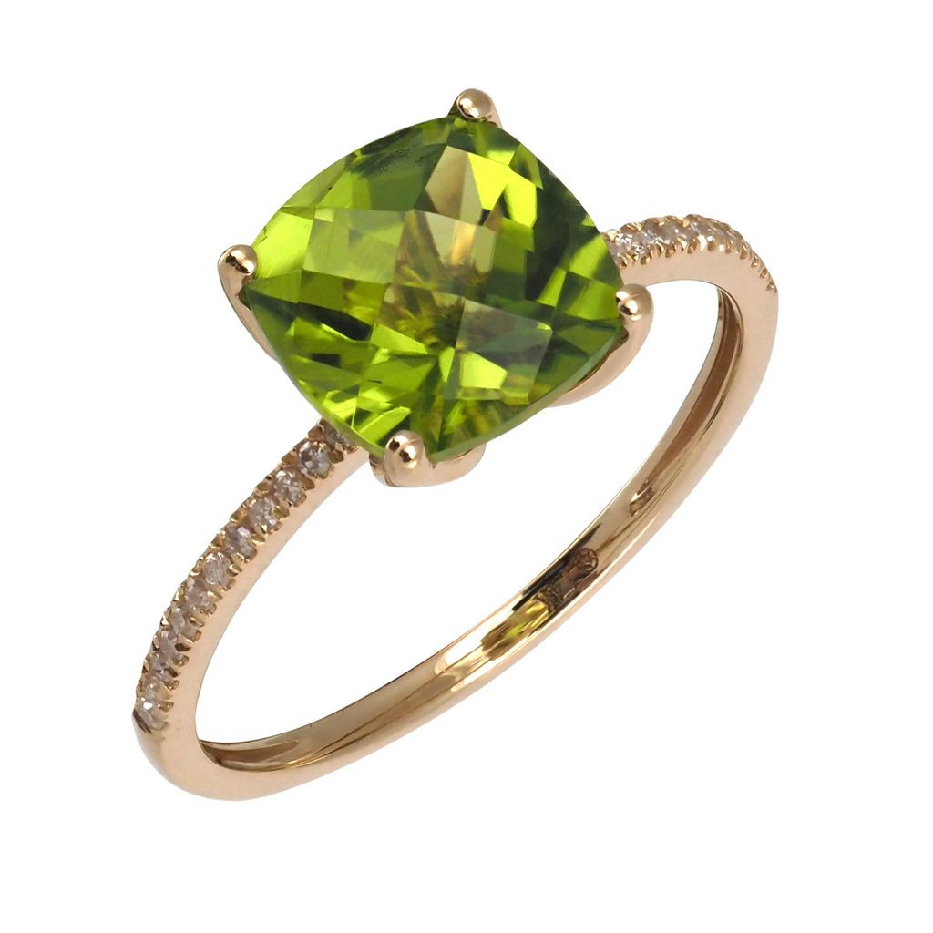 14KY Peridot and Diamond Ring