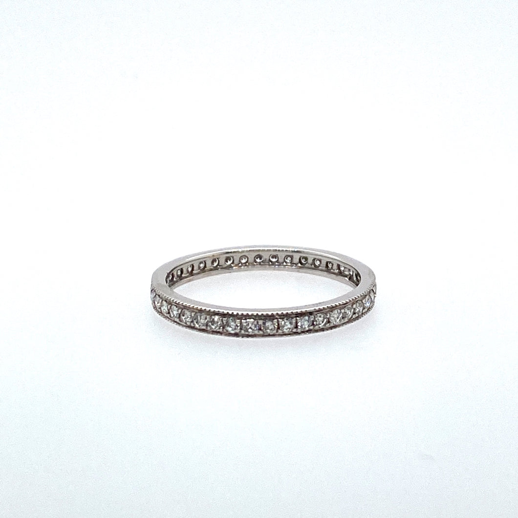 This Gorgeous 14 Karat White Gold Eternity Band is Pave Set with Round Diamonds all the Way Around. Total Diamond Weight .43 Carat  Finger Size 7