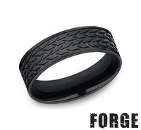 This Cobalt Black Alternative Metal 8.0mm Comfort Fit Band Features a Tire Tread Design with a Satin Finish.  Finger Size 11
