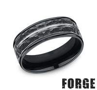 This Men's 8.0mm Cobalt Alternative Metal Comfort Fit Band Features a Black Hammered Design.  Finger Size 10