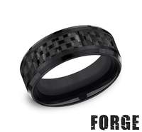 This Men's 8.0mm Cobalt/Carbon Fiber Band Features a Black Square Design. Finger Size 10