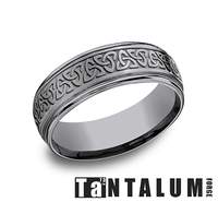 This Men's Grey Tantalum Alternative Metal 7.0mm Comfort Fit Band is Designed with Triangle Love Knots with an Outside Shiny Edge..  Finger Size 11