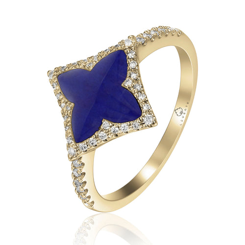 14 karat yellow gold and blue lapis diamond ring