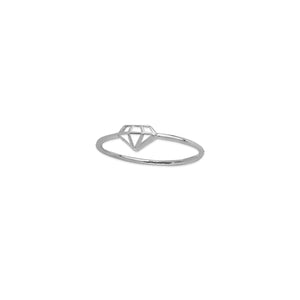 14 karat white gold ring featuring the shape of a diamond in the center size 7