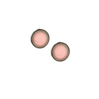 This Pair of Sterling Silver Stud Earrings with Posts and Backs Feature a Round Apricot Chalcedony Gemstone, Bezel Set. Designed by Frederic Duclos.