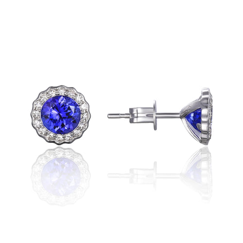 14 karat white gold 1.11ctw tanzanite stud earrings with .22ctw diamond halo 