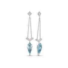 14 karat white gold blue topaz and diamond briolette earrings