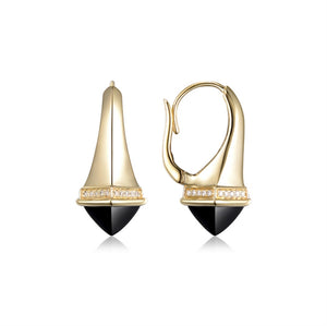 stunning 14 karat yellow gold black onyx and diamond earrings with lever backs