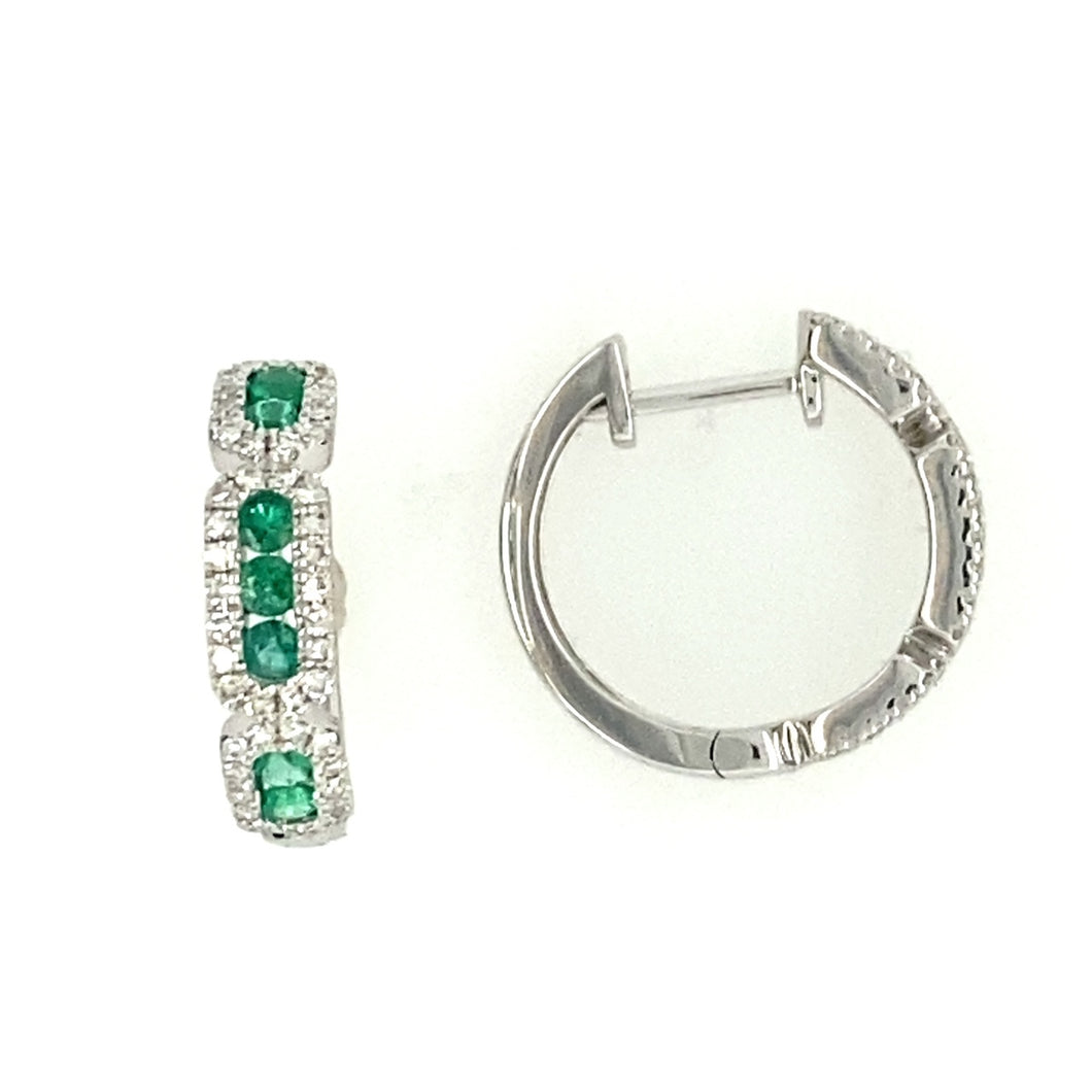 14KW Emerald and Diamond Huggie Style Earrings