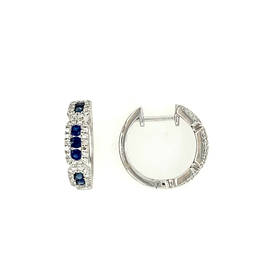 14KW Sapphire and Diamond Huggie Style Earrings
