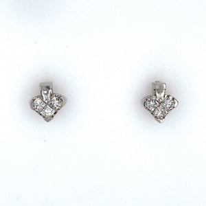 This Pair of Heart Shaped Estate Platinum Earrings Feature a Total of Six Princess-Cut VS Diamonds. The Stud Earrings are Secured with Posts and Screwbacks.  Total Diamond Weight .71 Carat  All Weights are Approximate   