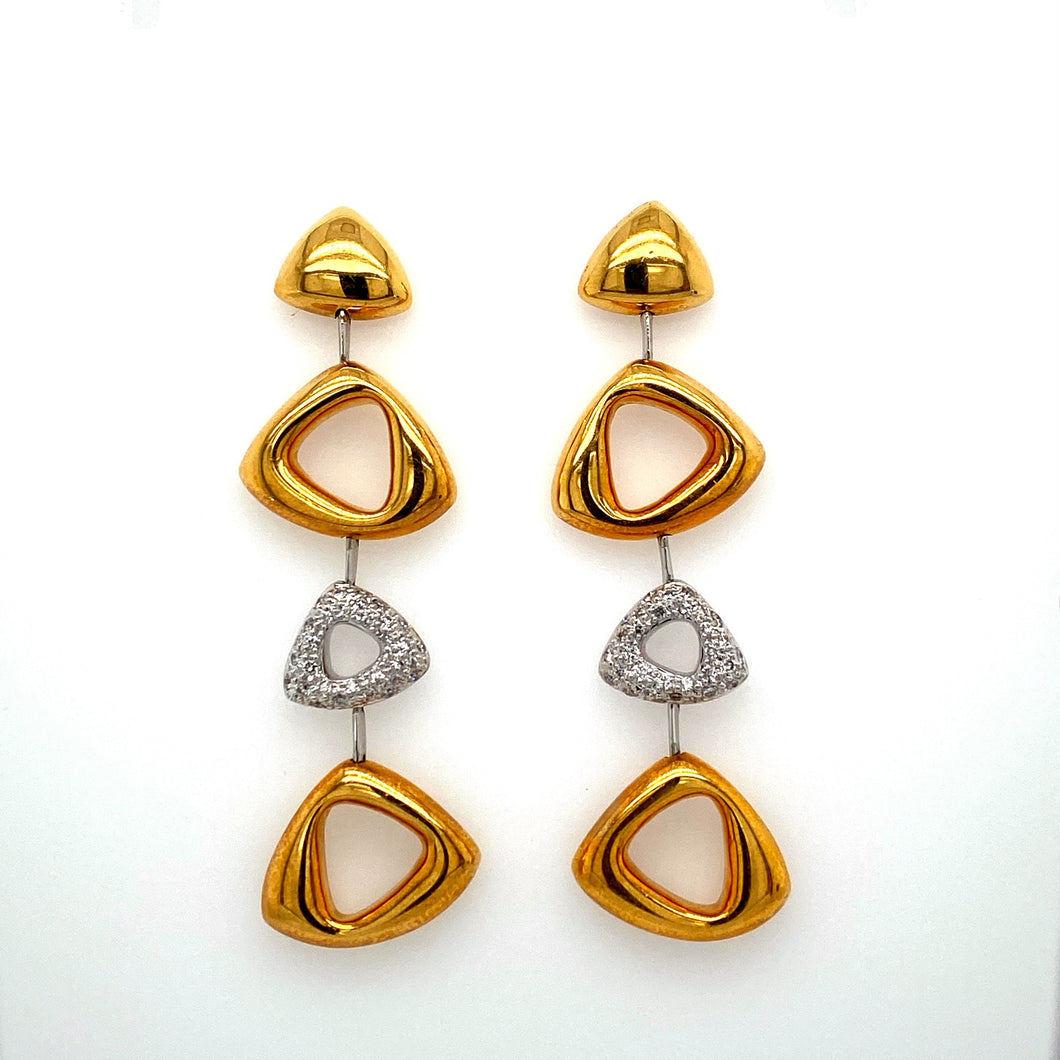 The Matching Earrings are Also Two and a Quarter Inches Long.  Necklace - Total Weight 13.5 Grams and .29 Diamond Total Weight.  Earrings - Total Weight 17.0 Grams and .54 Diamond Total Weight.  Items Sold Separately