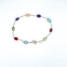 Load image into Gallery viewer, Full of Color in this 14 Karat White Gold Bracelet Featuring 7.5ctw Bezel Set Semi Precious Gemstones Like Amethyst, Blue Topaz, Citrine, Garnet, and Peridot, The Bracelet is Secured with a White Gold Spring-ring Clasp. Total Length is 7 1/2&quot;
