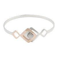 This Sterling Silver Bangle Bracelet Features a Rose Gold Square Over a Rose Gold Plated Square Design at the Top, Designed by Frederic Duclos.