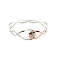 With an Open Twist all the Way around the Sterling Silver Bracelet, Designed by Frederic Duclos, it also Features  Larger Sterling Silver and Rose Gold Plated Pear Shape Open Links.
