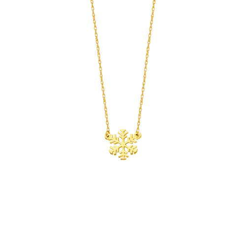 14 karat yellow gold mini snowflake necklace.  can be worn at 16