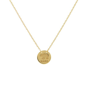 14 karat yellow  gold mama bear disc necklace - mini- can be worn at 16" or 18"