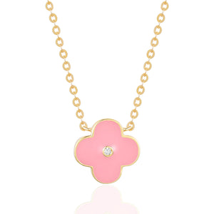 14KY Pink Enamel and Diamond Necklace