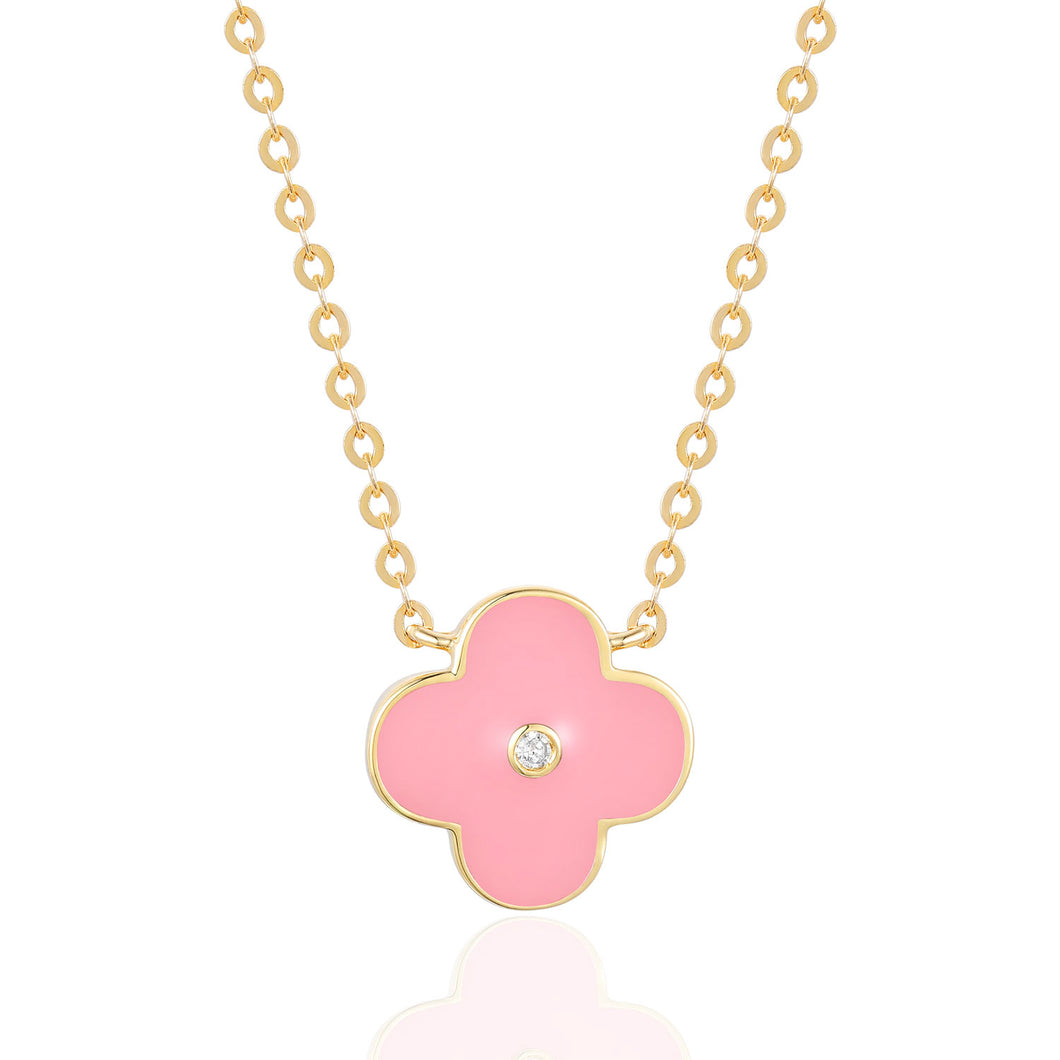 14KY Pink Enamel and Diamond Necklace