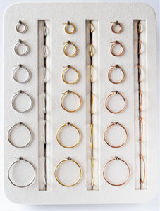 14 karat classic hoop earrings in yellow, white, or rose gold, and in different mm sizes 