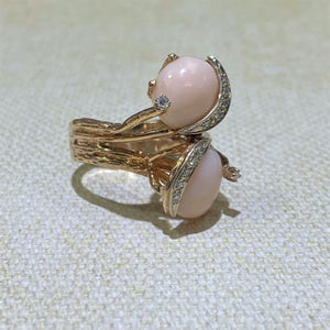 Estate- 14KY Coral & Diamond Freeform Ring