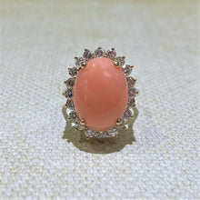 Load image into Gallery viewer, Estate -14KY Gold Coral &amp; Diamond Ring
