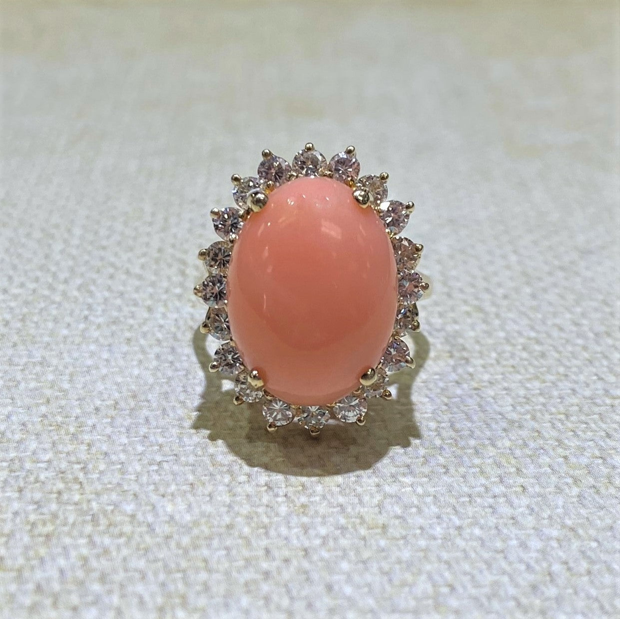 Estate -14KY Gold Coral Diamond Ring - Main Image