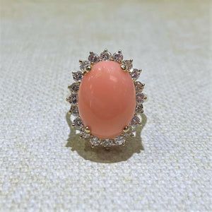 Estate -14KY Gold Coral & Diamond Ring