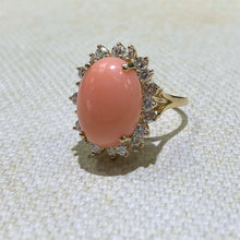 Load image into Gallery viewer, Estate -14KY Gold Coral &amp; Diamond Ring
