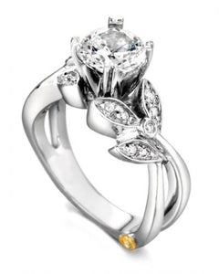 14 Karat White Gold "Mystic" Engagement Ring designed by Mark Scneider, contains 15 diamonds totaling .145 carat. the Center stone is not included in the price and is sold separately. Finger size is 6.5