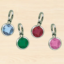 Load image into Gallery viewer, mommy chic birthstone charms to add to your necklace.  all birthstones available. made in sterling silver and birthstones are bezel set
