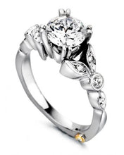 Load image into Gallery viewer, 14 Karat White gold &quot;Reminiscent&quot; engagement ring designed by Mark Schneider, contains 9 diamonds totaling  .155 Carat.  The Center stone is sold separately, not included in price.  the finger size is 6.5 
